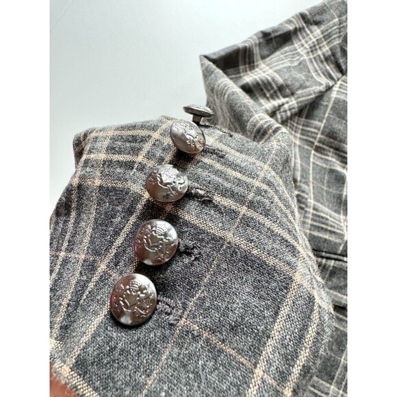 BANANA REPUBLIC Cadet Grey Check Wool Flannel Double Breasted Blazer, Size 6 - Picture 11 of 16